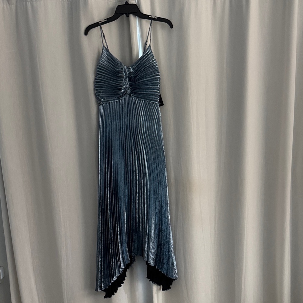 White House Black Market Strappy High-Low Dress in Shimmering Blue